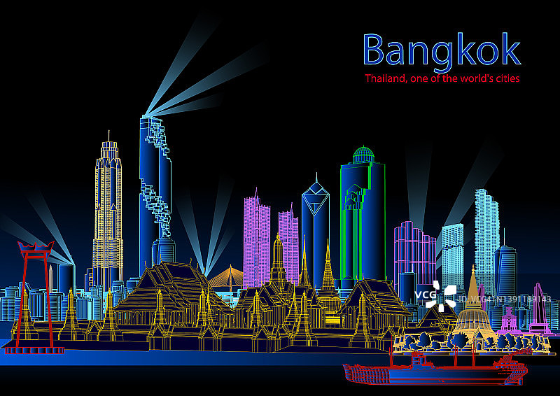 曼谷城市美景插画矢量图图片素材