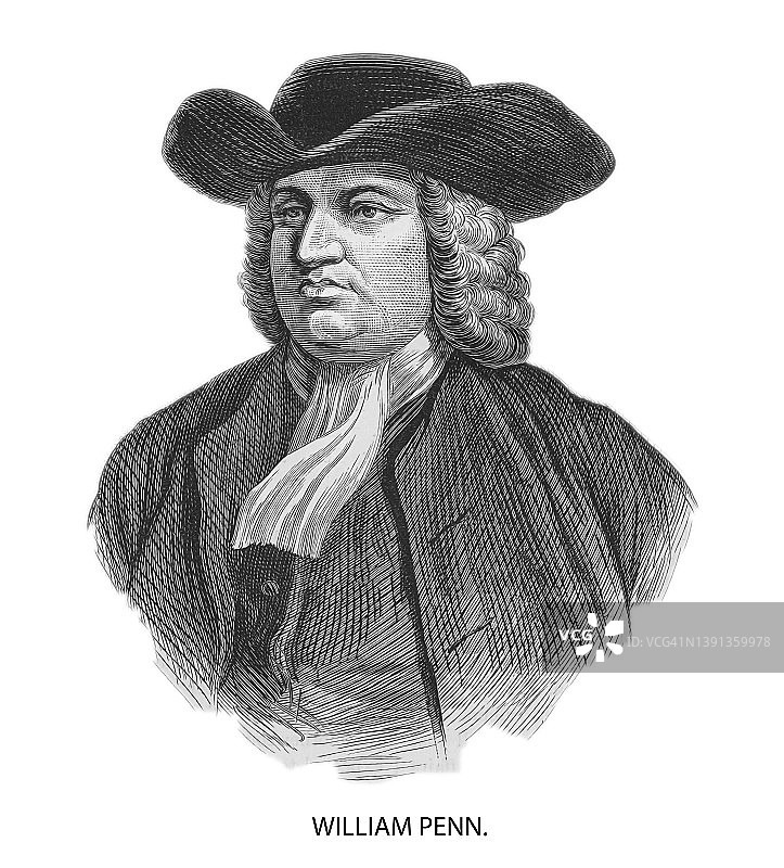宾夕法尼亚州创始人威廉·佩恩肖像图片素材