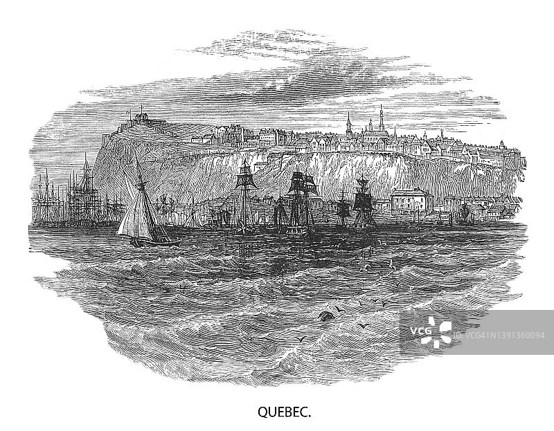 加拿大魁北克省首府魁北克市古老版画插图图片素材