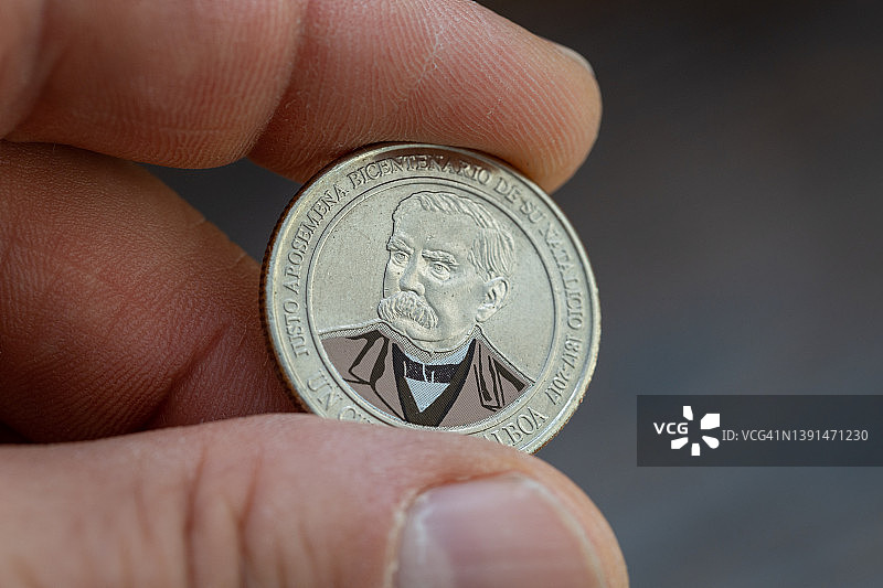 巴拿马货币：巴尔博亚硬币特写图片素材