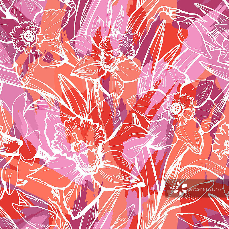 手绘水仙花无缝图案图片素材