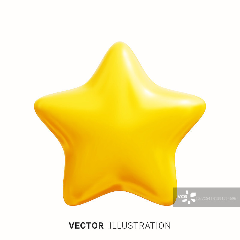 金星。光泽的黄色星星形状。逼真的3D矢量素材，隔离在白色背景上。客户反馈或客户评论概念图片素材
