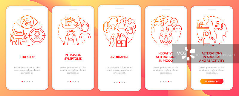创伤后应激障碍红色渐变引导移动应用屏幕标准图片素材
