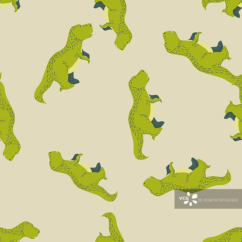 可爱的霸王龙无缝图案。涂鸦风格的有趣恐龙背景。图片素材