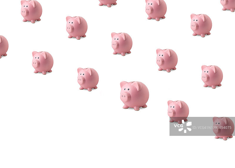 白色背景上的小猪存钱罐无缝图案，图像上有复制空间图片素材