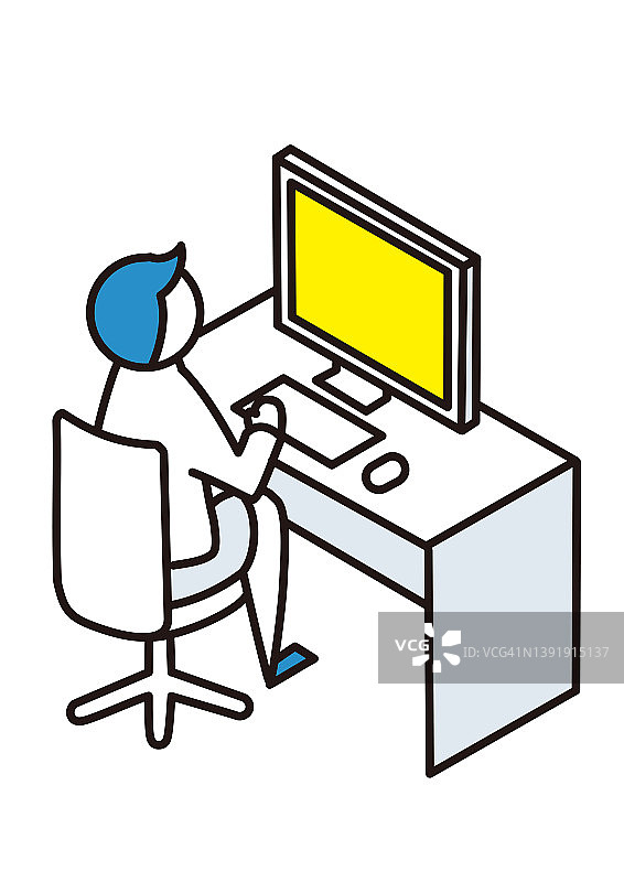 2.5D操作台式电脑的人物示意图图片素材