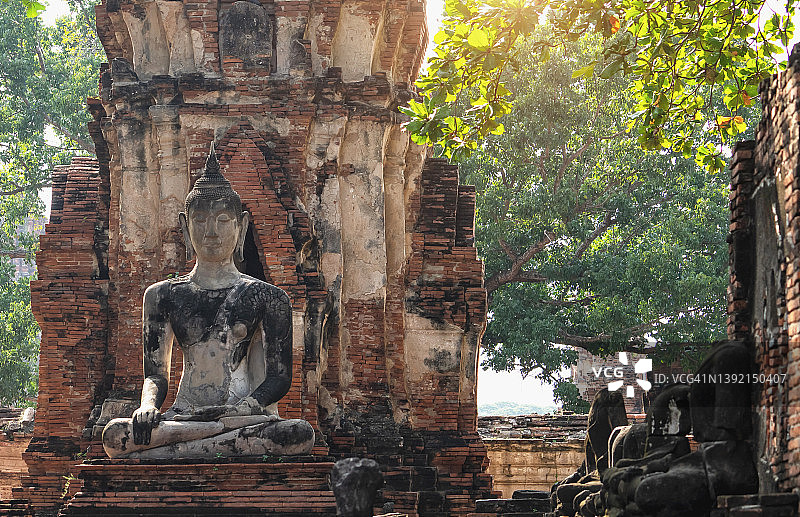 阿瑜陀耶玛哈泰寺的佛像，泰国图片素材