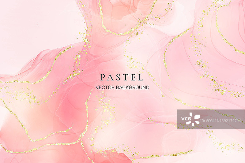 玫瑰粉色水彩金色波点背景，大理石纹理酒精墨水矢量请柬设计图片素材