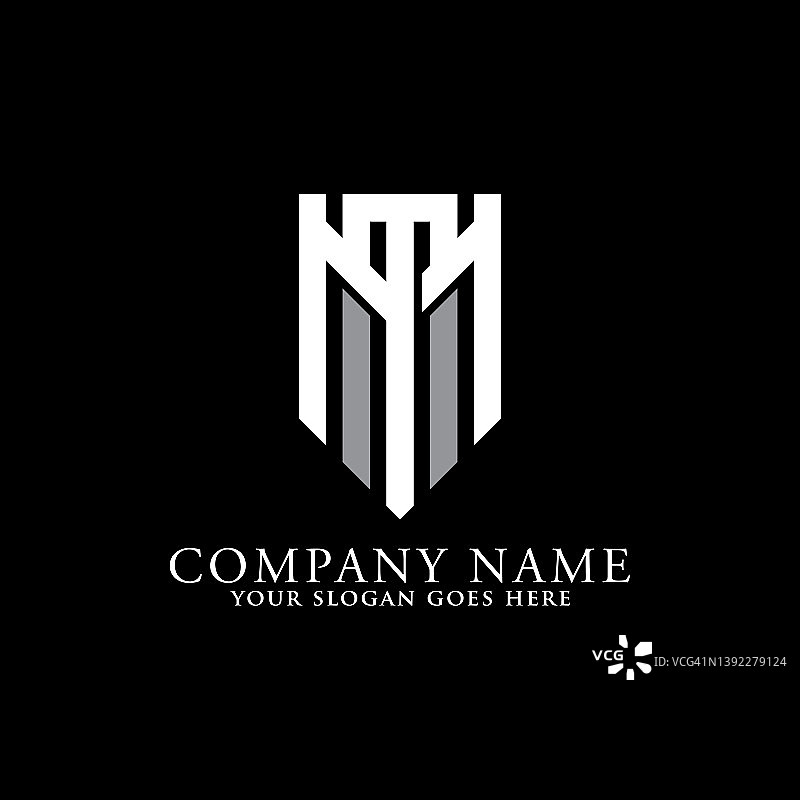 MM首字母名称标志设计，M和M形状标志盾牌，可用于商业标志灵感图片素材