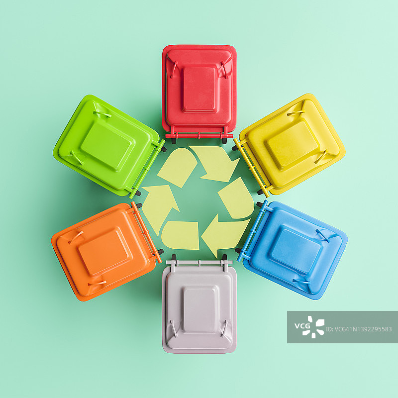 彩色回收箱组成的圆图片素材