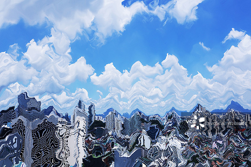 蓝天下的城市建筑数码图像图片素材