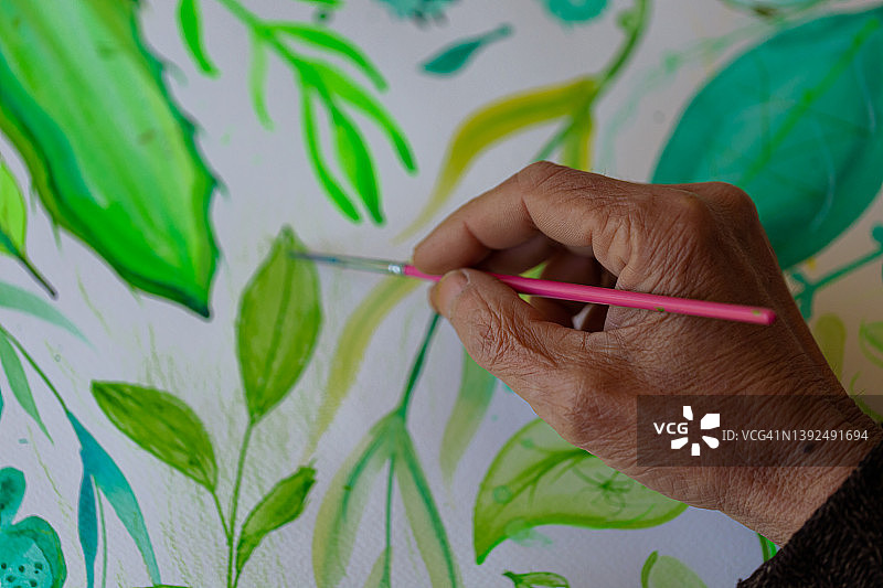 手绘树叶装饰画图片素材