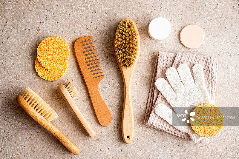 环保身体护理用品组合：家庭水疗概念图片素材