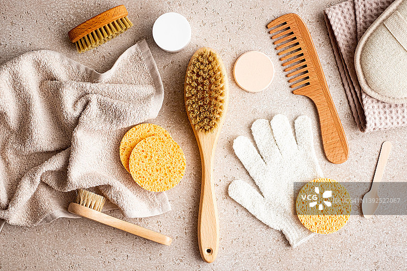 环保身体护理用品组合：家庭水疗概念图片素材