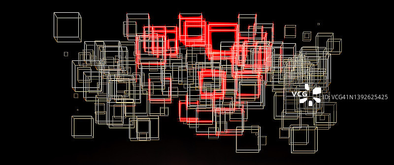 黄色立方体红色光效黑色背景图片素材