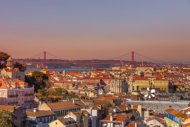 里斯本城市与4月25日悬索桥景观图片素材