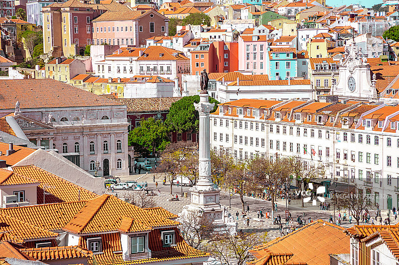 里斯本佩德罗四世广场城市广场高角度景观图片素材