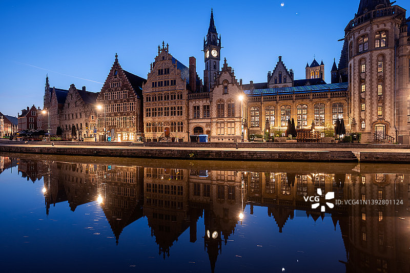 比利时根特格拉斯莱的黎明水滨图片素材