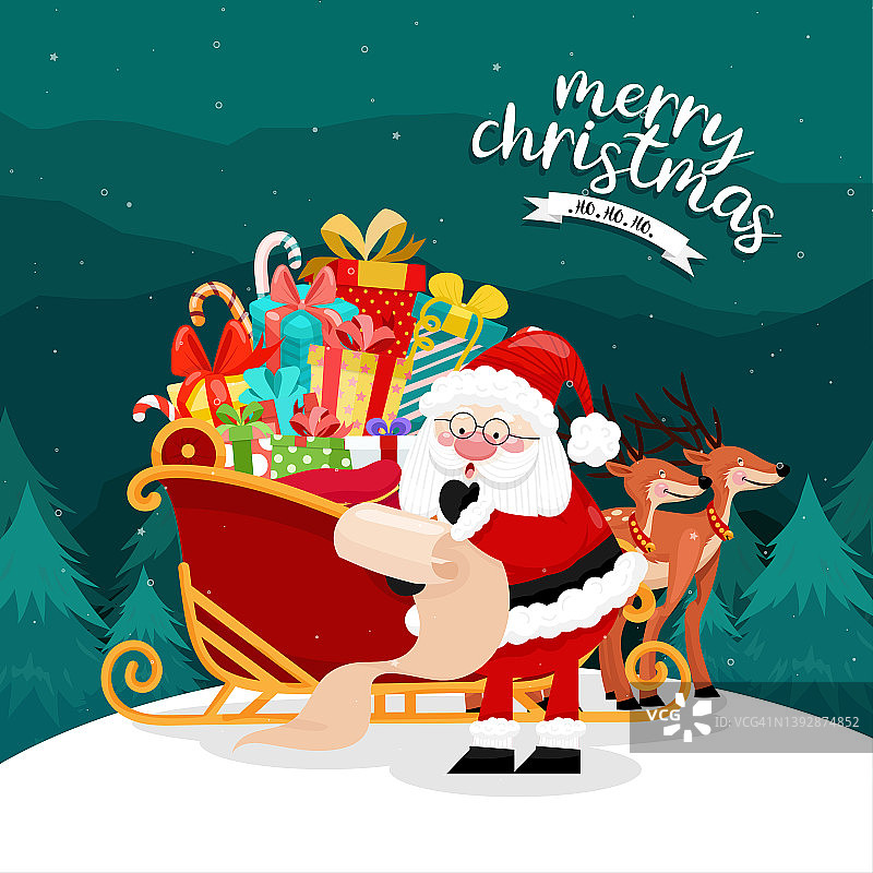 圣诞贺卡：圣诞老人必须乘坐雪橇图片素材
