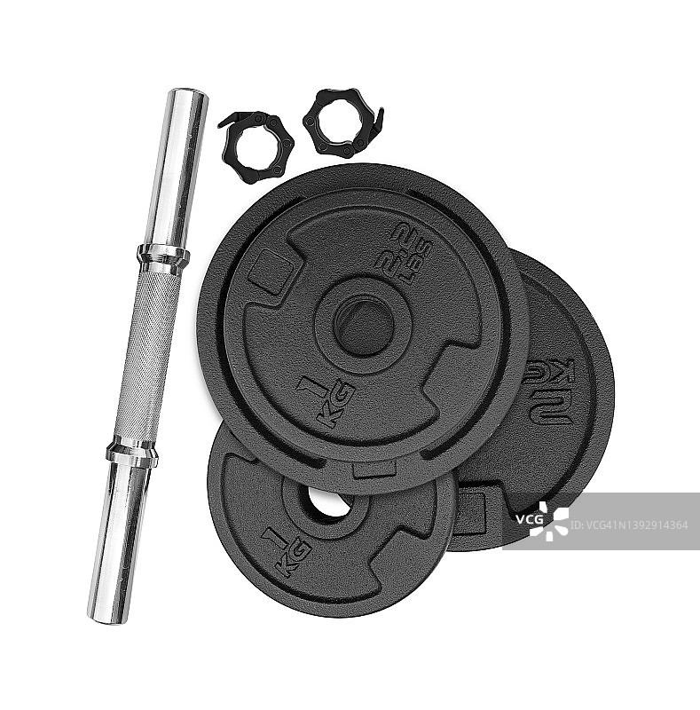 白色背景上带裂钢筋的重型配重板俯视图图片素材