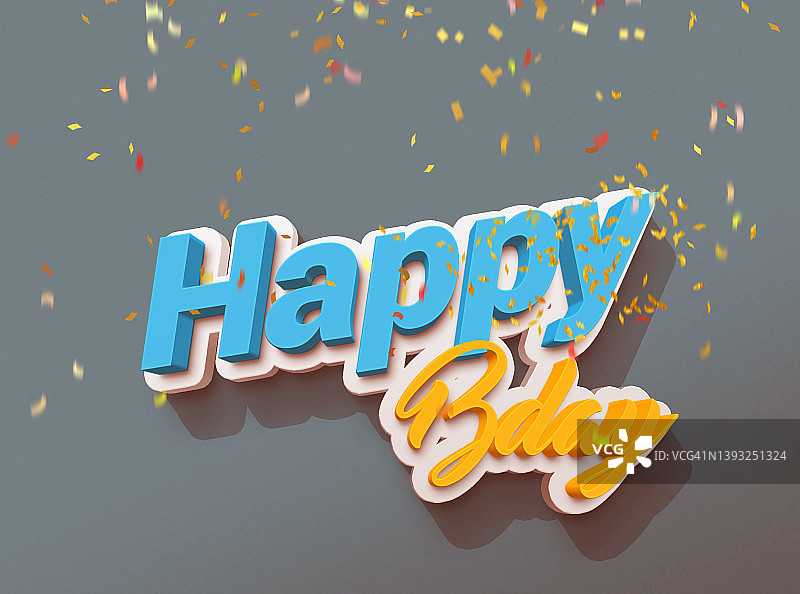 闪光亮片装饰的3D生日快乐字母图片素材