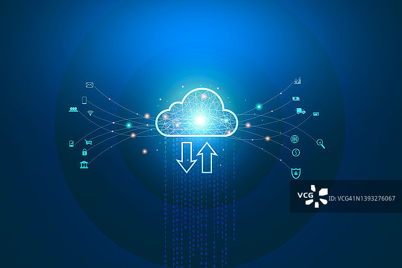 3D技术图：指纹扫描仪与云集成在印刷电路板上，释放二进制代码图片素材