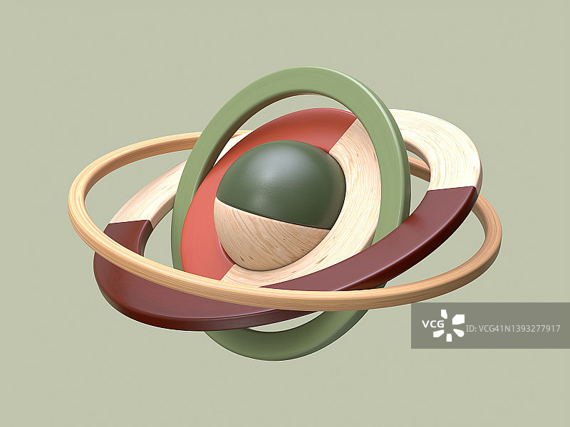 木制饼图的3D抽象组合图片素材
