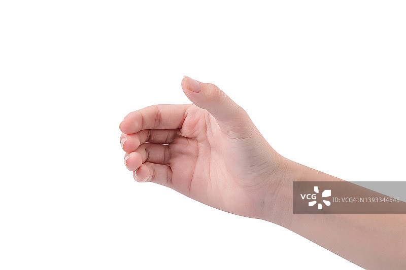 女人手，孤立在白色背景上，握住或抓住，带裁剪路径图片素材