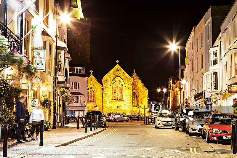 英国坦比圣玛丽教堂夜景图片素材