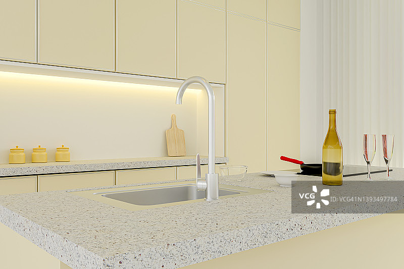 3D渲染厨房工作室图片素材