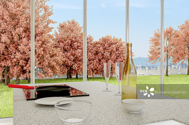 3D渲染：精致的厨房工作台图片素材