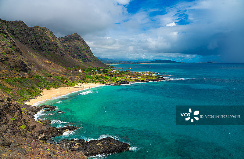 夏威夷马卡普海滩全景图片素材
