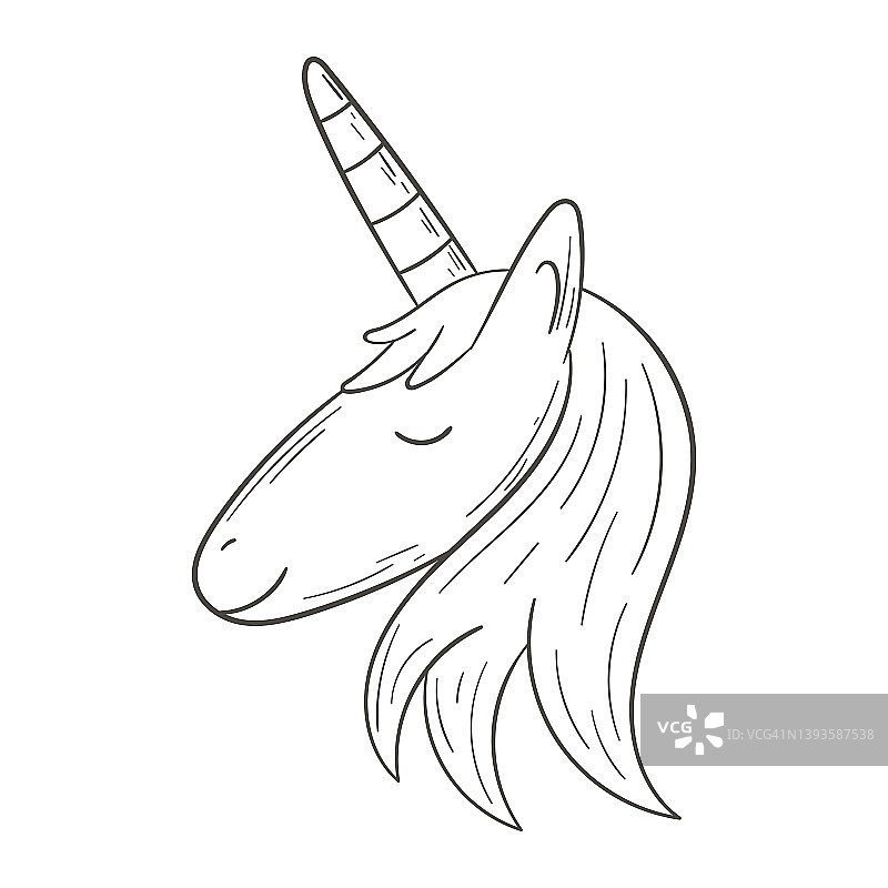 白色背景上可爱的粉色独角兽涂鸦头像矢量插画图片素材