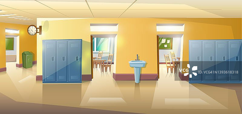卡通风格的学校走廊和教室图片素材
