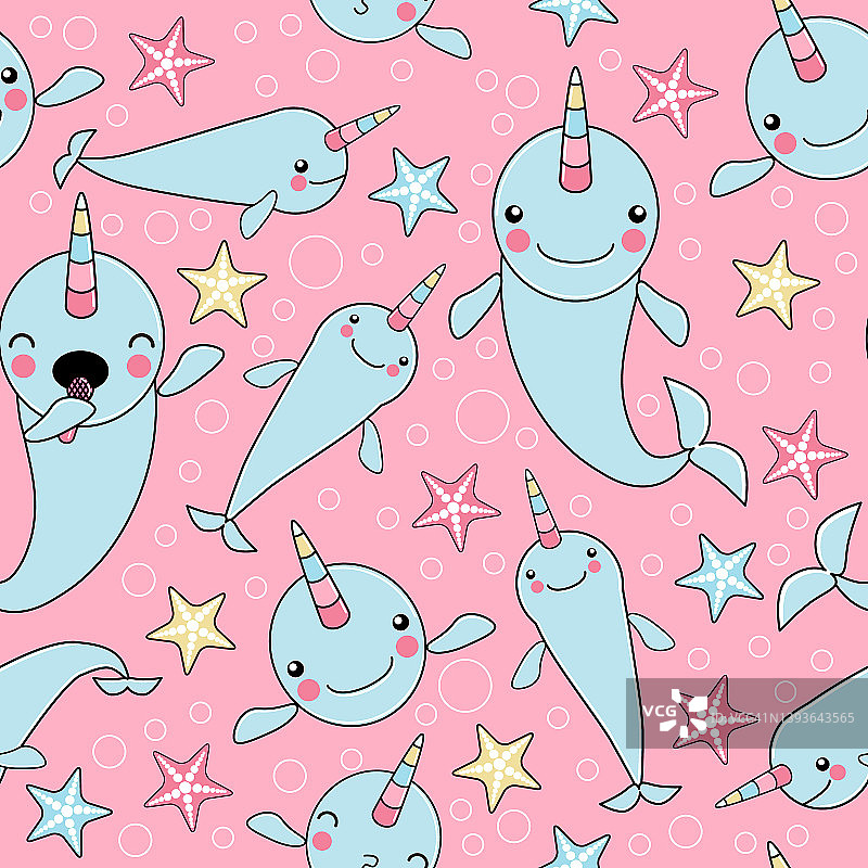 可爱的独角鲸宝宝图案图片素材