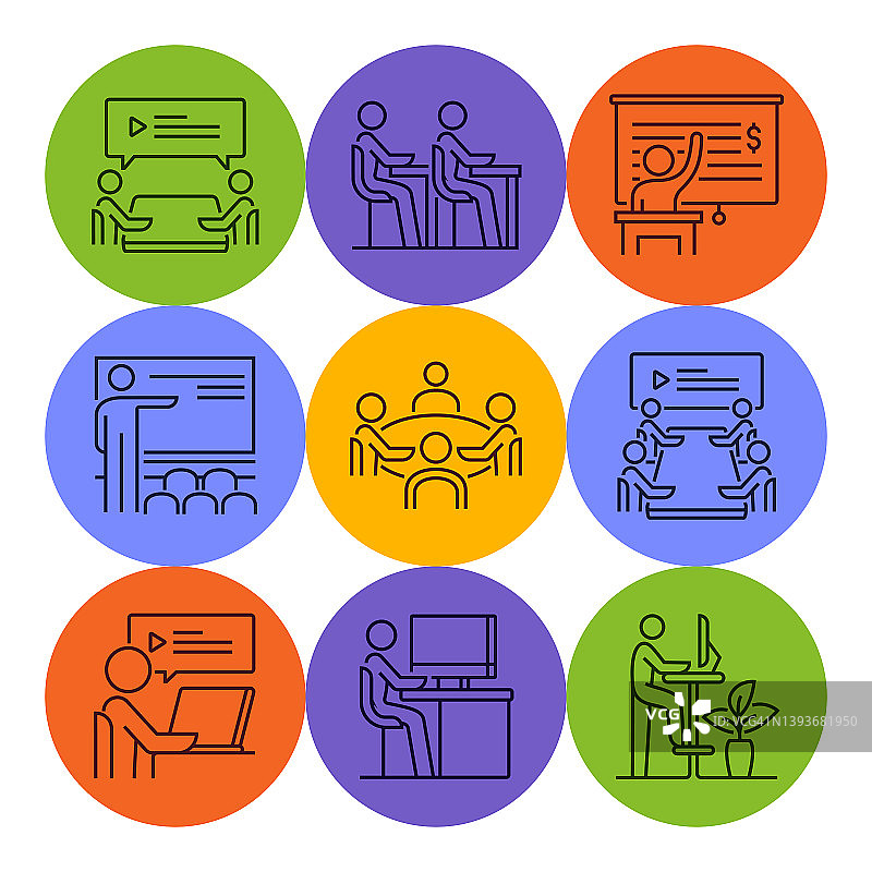 共享办公线性图标集图片素材