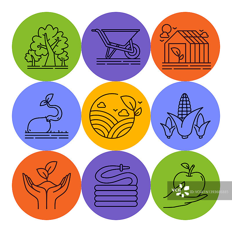 农场和农业线性图标集图片素材