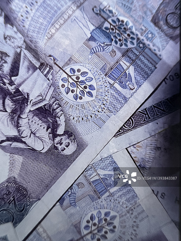 英国货币纸币：10英镑和20英镑纸币图片素材