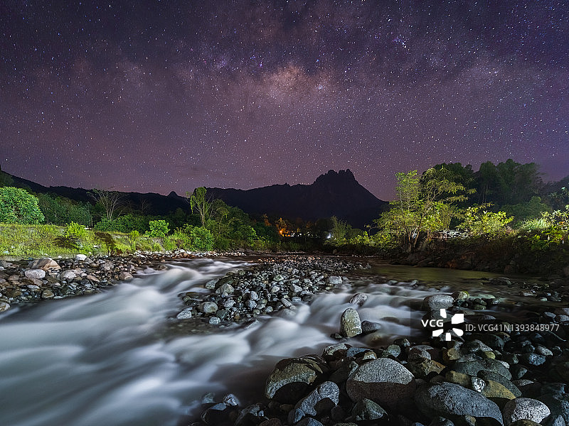 京那巴鲁山之上的银河，拍摄于帕纳塔兰河图片素材