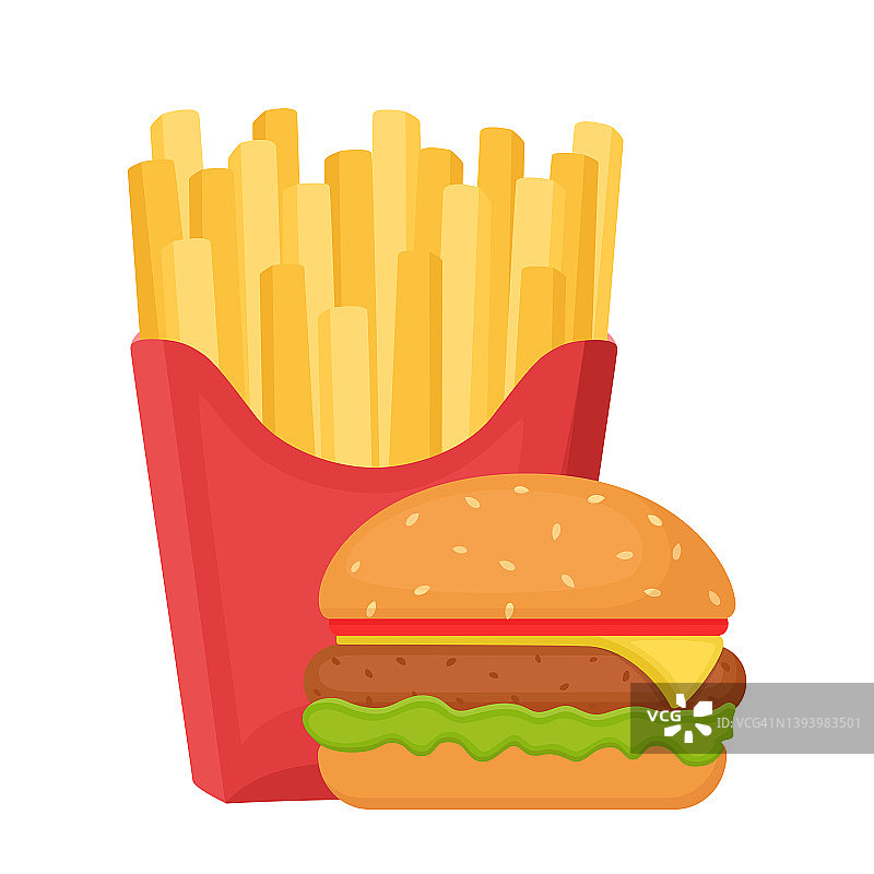 美味汉堡和炸薯条矢量图图片素材