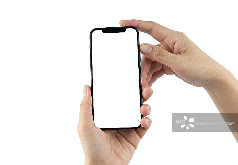 手持iPhone手机屏幕样机，空白白色手机阅读搜索聊天电子媒体概念 - 素材图片图片素材