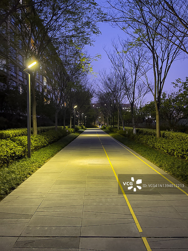 住宅道路夜间照明效果图片素材