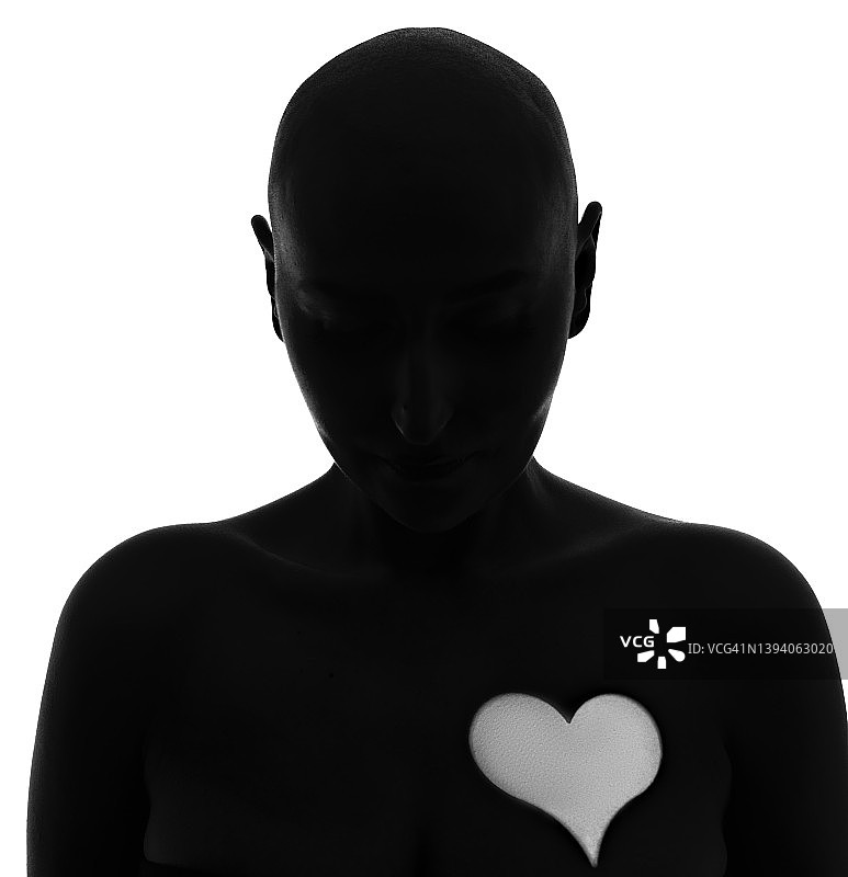 癌症幸存者的光头女性剪影图片素材