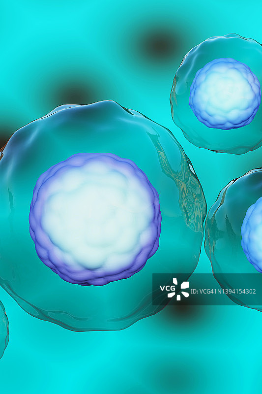 显微镜下的细菌、细胞、微生物——3D黑色和蓝绿色抽象背景，医学与健康，竖版图片素材
