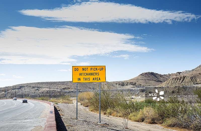 请勿搭载便车者标志，新墨西哥州-墨西哥边境图片素材