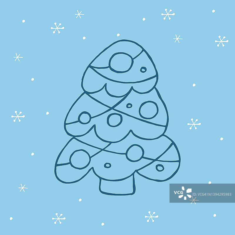 手绘圣诞树的矢量涂鸦插图图片素材