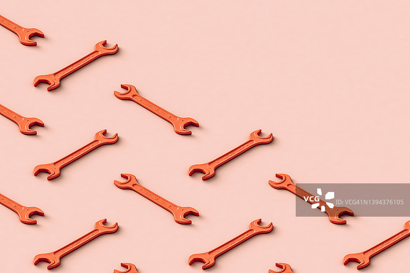 橙色扳手行平铺于米色背景上的3D图案图片素材