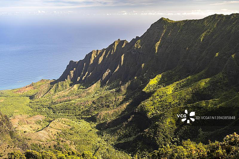 夏威夷考艾岛卡拉劳观景台眺望山谷图片素材