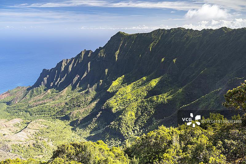 夏威夷考艾岛卡拉劳观景台眺望山谷图片素材