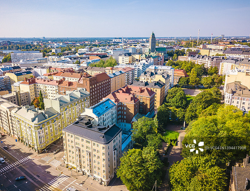 夏季赫尔辛基卡里奥区航拍图片素材